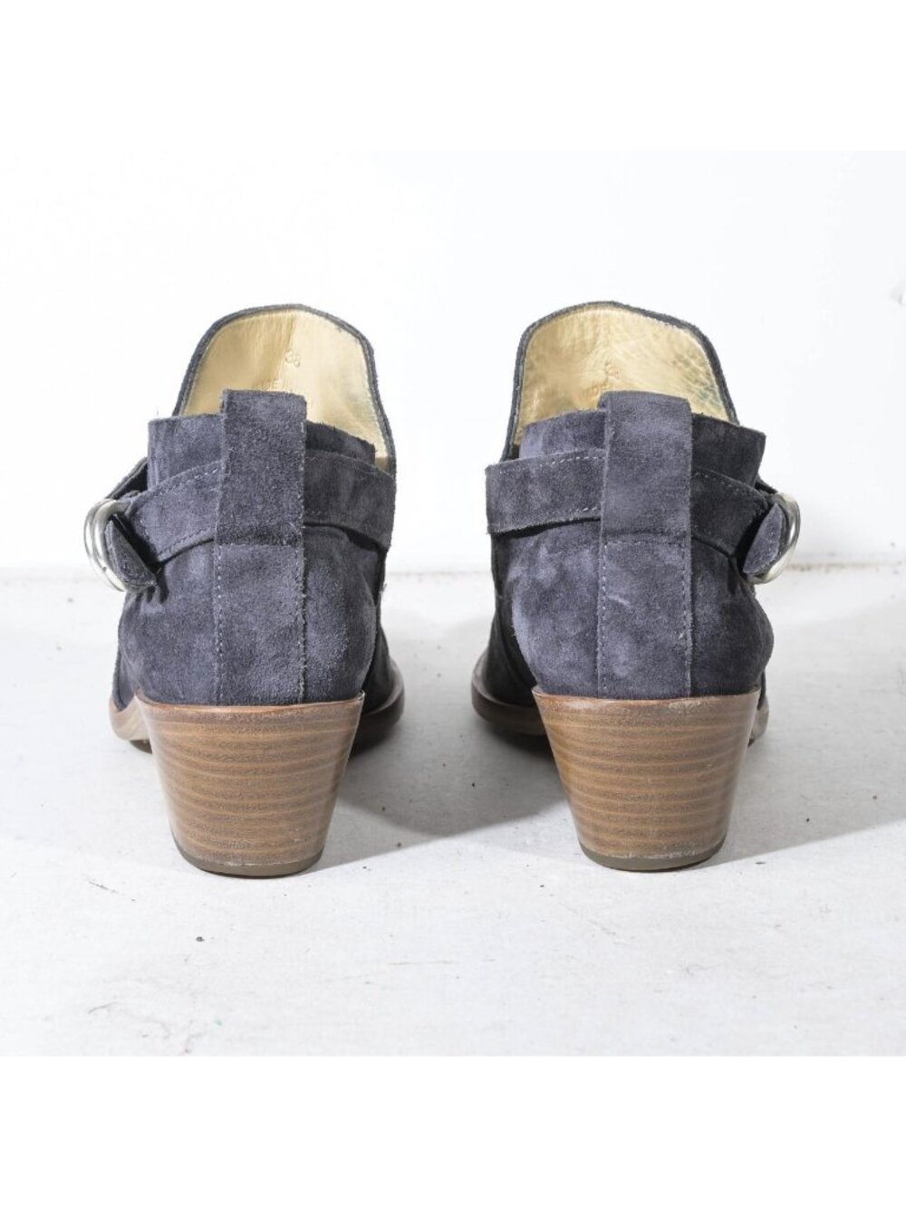 Rag & Bone Western Ankle Bootie Shootie Gray Suede Mid Block Heel Strap Detail M - Picture 4 of 7